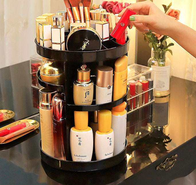 360 Degree Rotating Makeup Organizer Shelf for Jewelry and Cosmetics Black