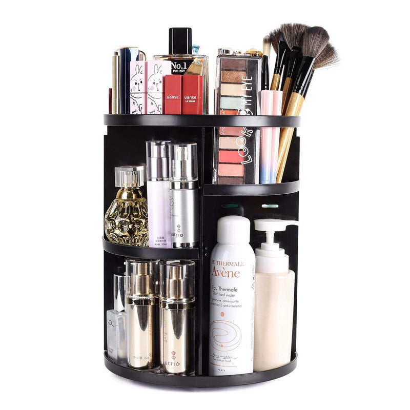 360 Degree Rotating Makeup Organizer Shelf for Jewelry and Cosmetics Black