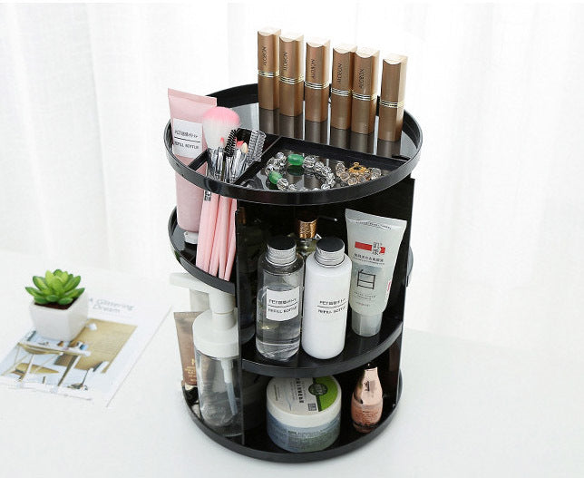 360 Degree Rotating Makeup Organizer Shelf for Jewelry and Cosmetics Black