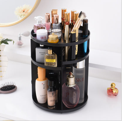 360 Degree Rotating Makeup Organizer Shelf for Jewelry and Cosmetics Black