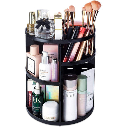 360 Degree Rotating Makeup Organizer Shelf for Jewelry and Cosmetics Black