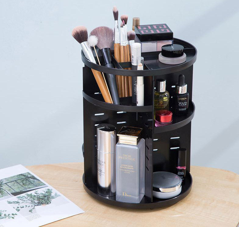 360 Degree Rotating Makeup Organizer Shelf for Jewelry and Cosmetics Black