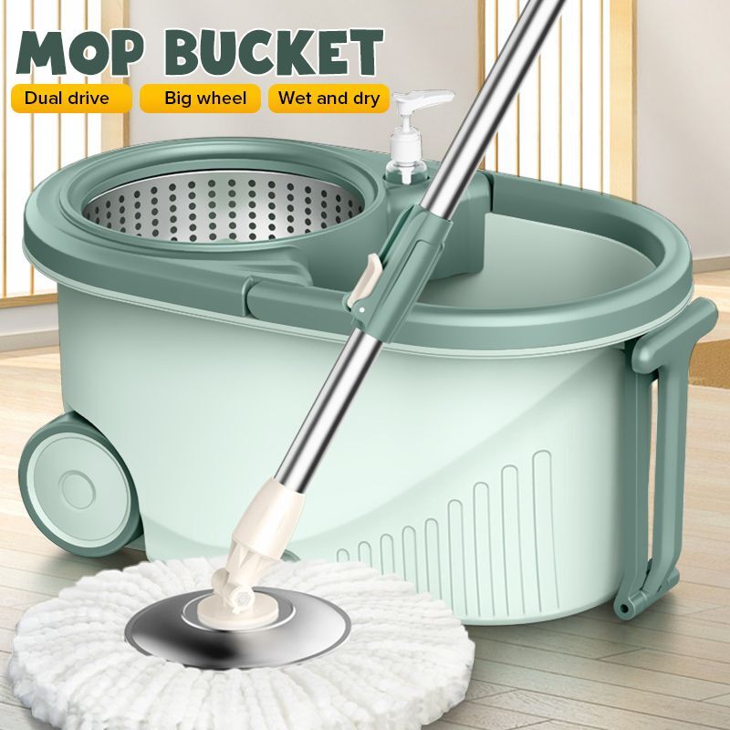 360 Degree Spin Mop Stainless Steel Bucket Kit with Wheels Mint