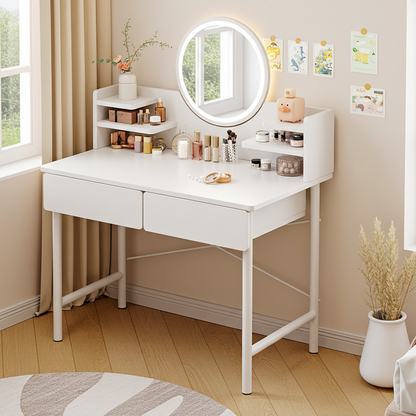 LED Mirror White Makeup Vanity Dressing Table Drawers & Storage Shelves