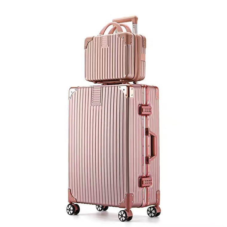 2-Piece Deluxe Tough Carry-On Luggage Set Rose Gold