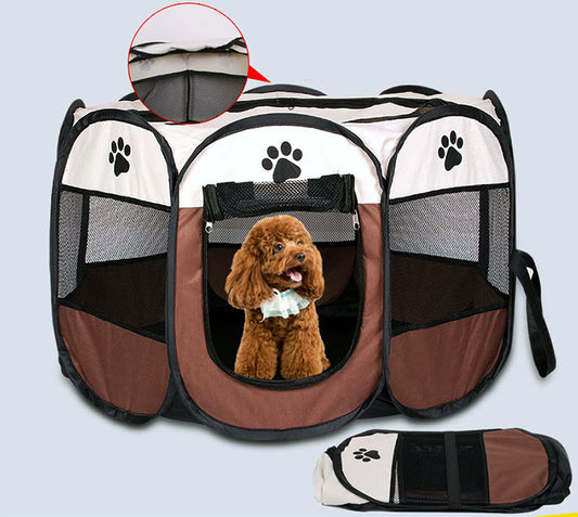 Medium Portable Foldable Pet Playpen Chocolate and Cream