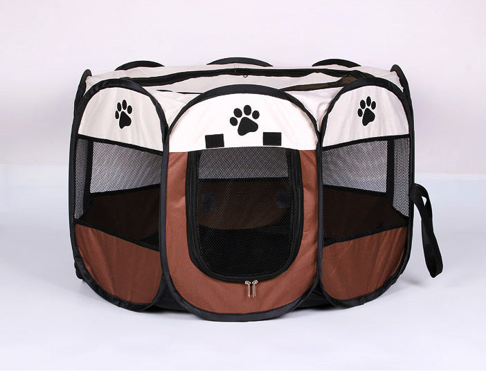 Medium Portable Foldable Pet Playpen Chocolate and Cream