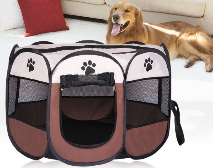 Medium Portable Foldable Pet Playpen Chocolate and Cream