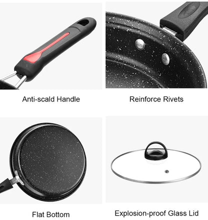 3 PC Non-Stick Stone Cookware Set Frying Pan Pot Kitchen Essentials