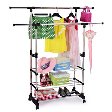 Portable 3-Tier Stainless Steel Clothes Shoes Organizer Hanger Rack Dryer