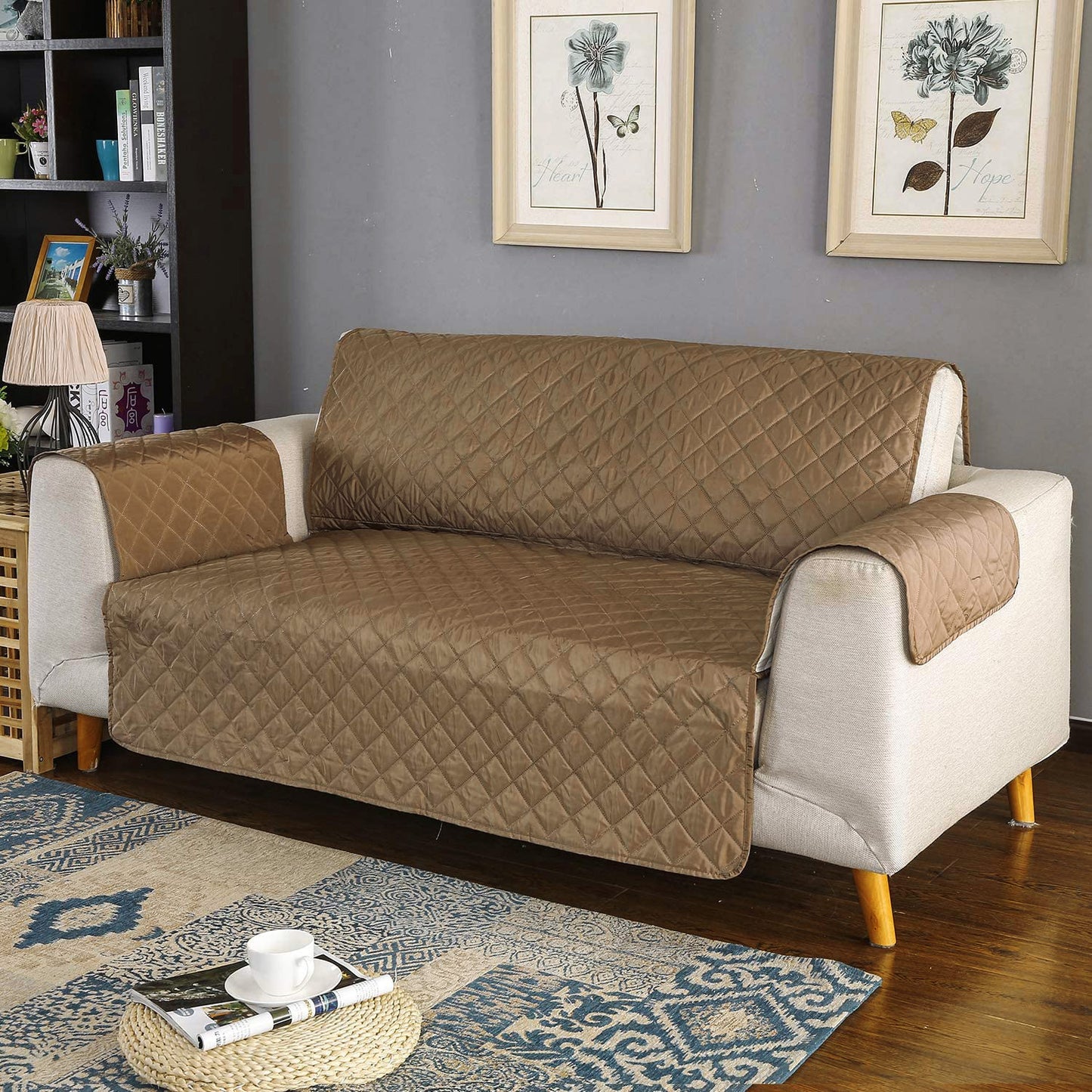 Deluxe Quilted 3-Seater Sofa Slipcover Water Resistant Furniture Protector Umber