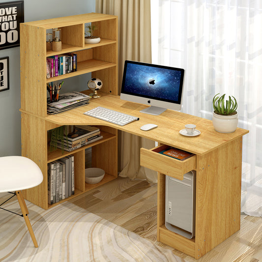 Large Oak Computer Desk with Storage Shelves for Home Office