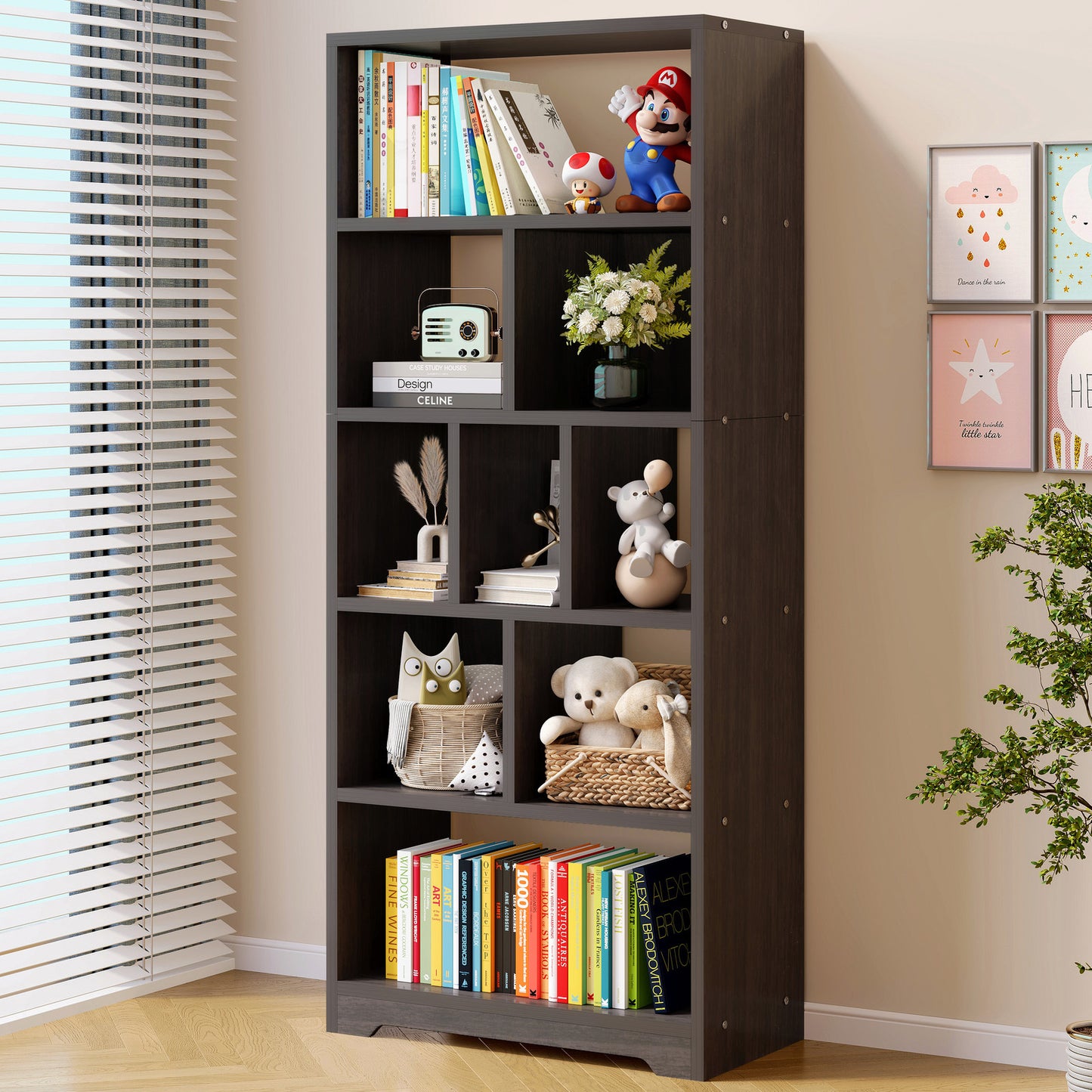 1800mm Streamline Tall Display Shelf Bookshelf Organizer Black Walnut