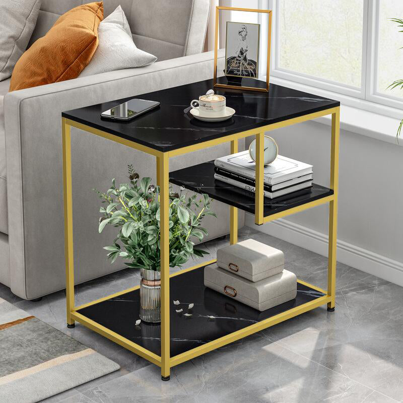 Luxor Marble Look Side Table with Magazine Shelf Black