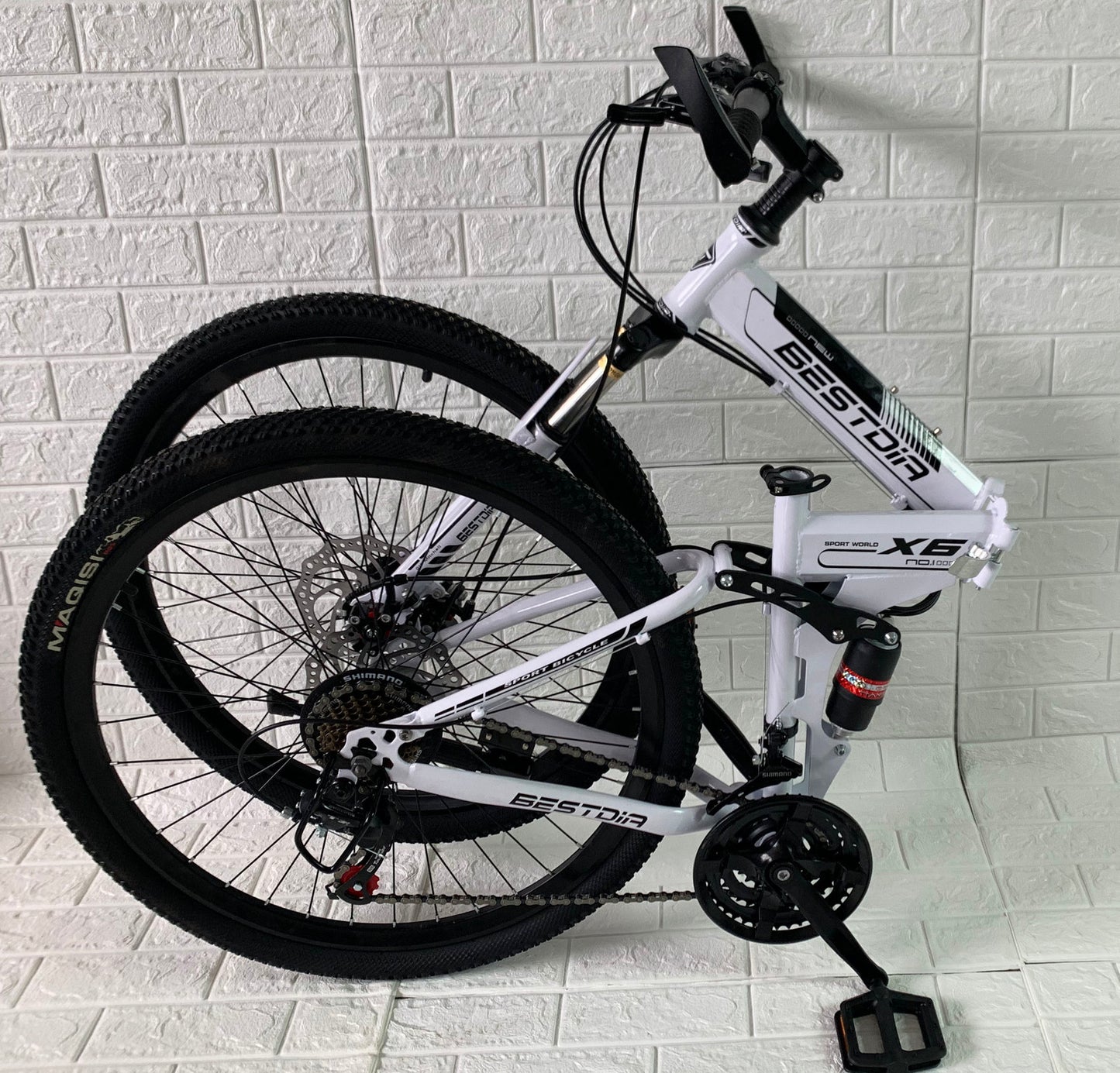 21 Speed Dual Suspension Foldable Mountain Bike White Black