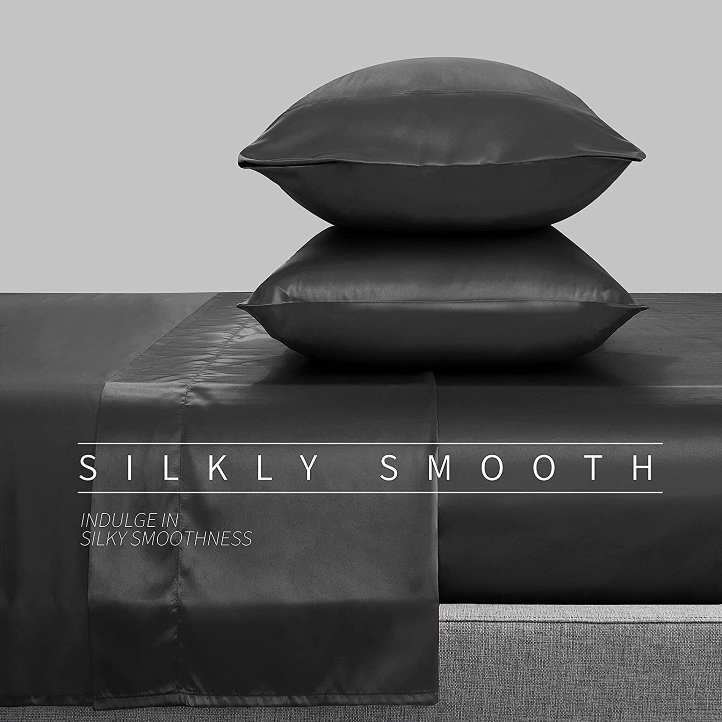 King Size Silky Satin Bed Sheet Set Luxurious Soft Bedding Black