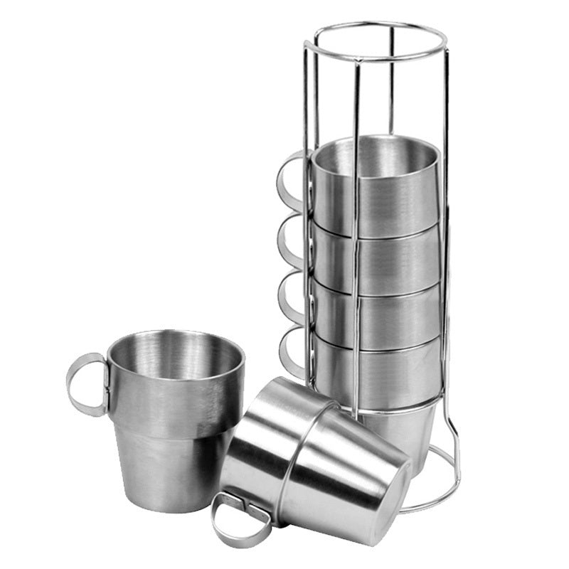 Stainless Steel Camping Cups Set with Stand for Tea Coffee Outdoor Use