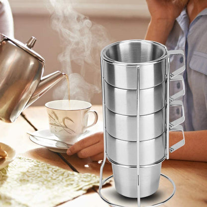 Stainless Steel Camping Cups Set with Stand for Tea Coffee Outdoor Use