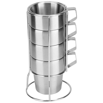 Stainless Steel Camping Cups Set with Stand for Tea Coffee Outdoor Use