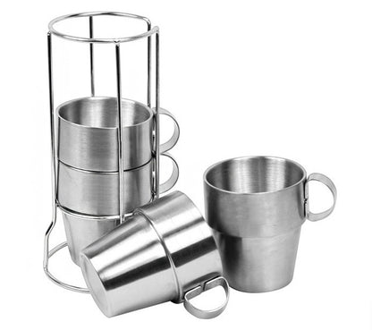 Stainless Steel Camping Cups Set with Stand for Tea Coffee Outdoor Use