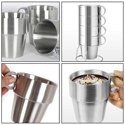 Stainless Steel Camping Cups Set with Stand for Tea Coffee Outdoor Use