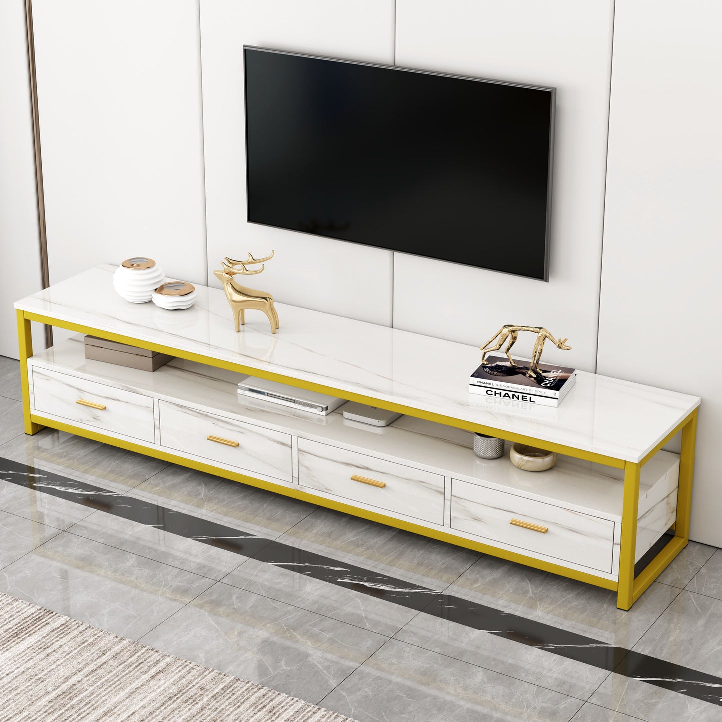 Luxor Designer Marble Look TV Cabinet Entertainment Unit