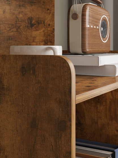 Tall Bed Side Table with Chest of Drawers and Shelf (Rustic Wood)