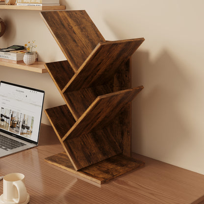 Rustic Wooden Desktop Bookshelf Tabletop Bookcase Book Rack Storage Organiser