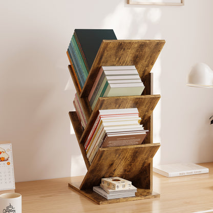 Rustic Wooden Desktop Bookshelf Tabletop Bookcase Book Rack Storage Organiser