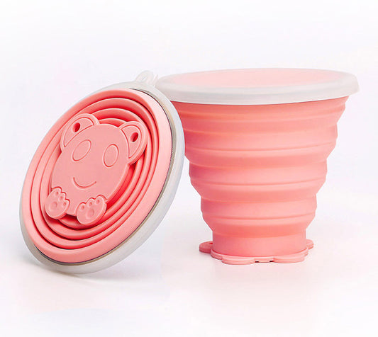 Collapsible Silicone Pocket Drinking Cup Portable Travel Cup Pink