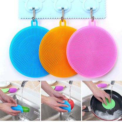 Pack of 3 Silicone Kitchen Scrubber Sponge Cleaner Blue