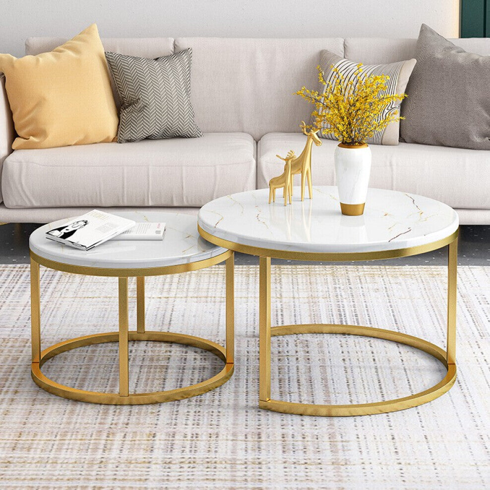 Luxor 2-in-1 Designer Marble Look Nested Coffee Tables White