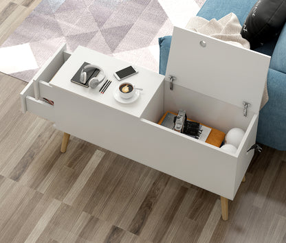 90cm Lift Top Coffee Table with Storage Drawers White