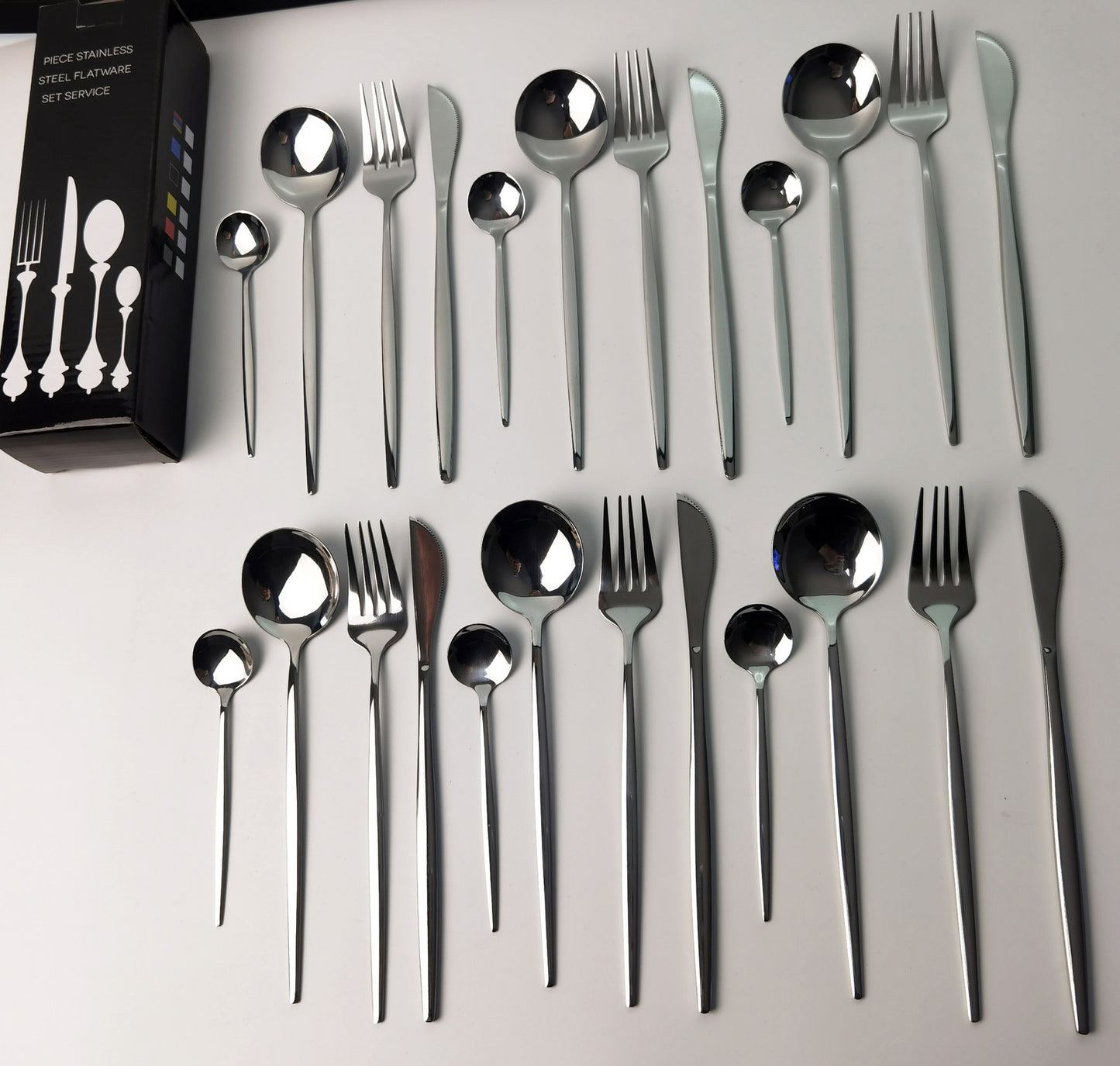 24 Piece Stainless Steel Cutlery Set Knife Fork Spoon Kitchen Tableware Silver