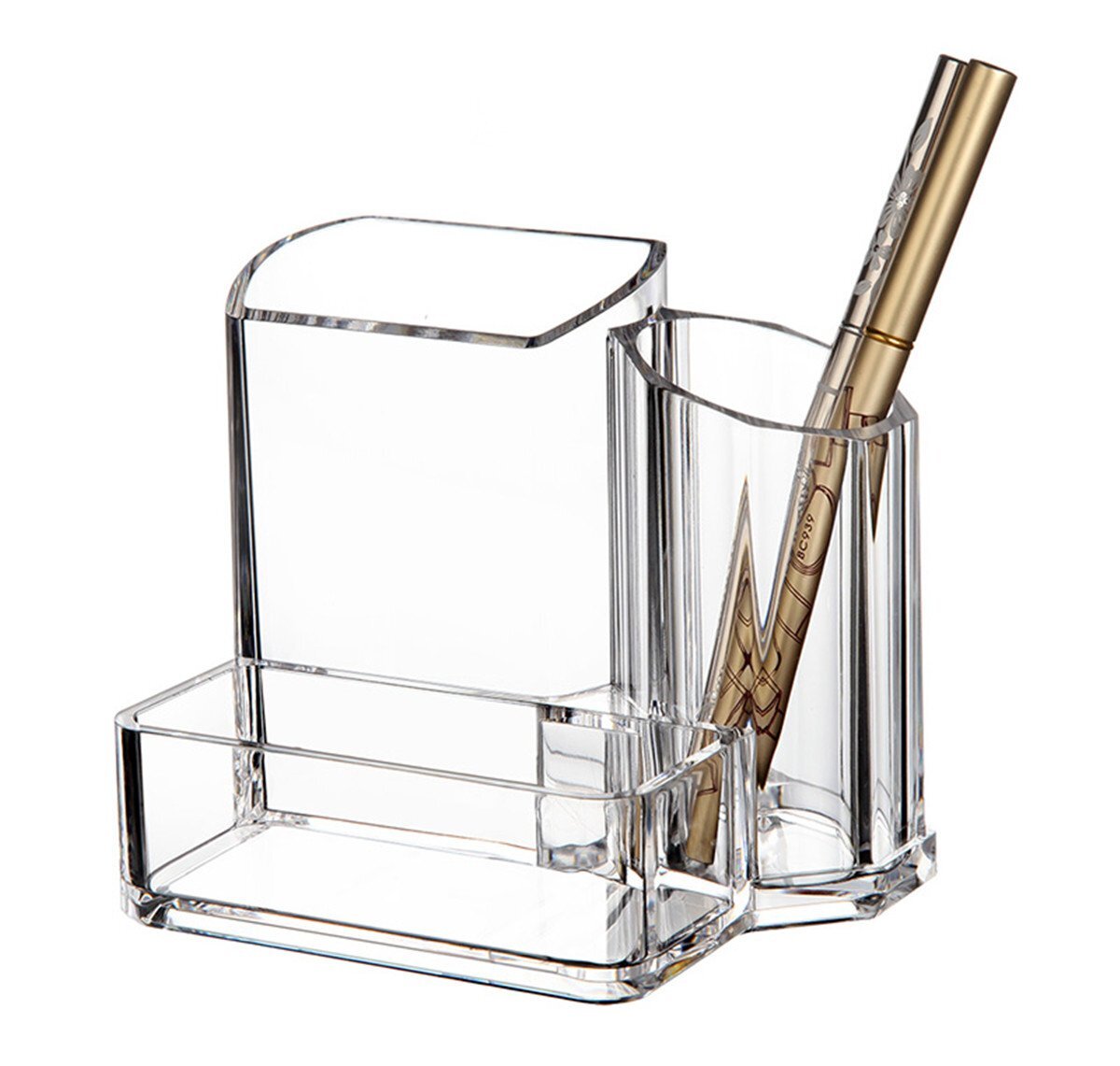 Clear Acrylic Desk Organizer with Pen and Business Card Holder for Office Essentials