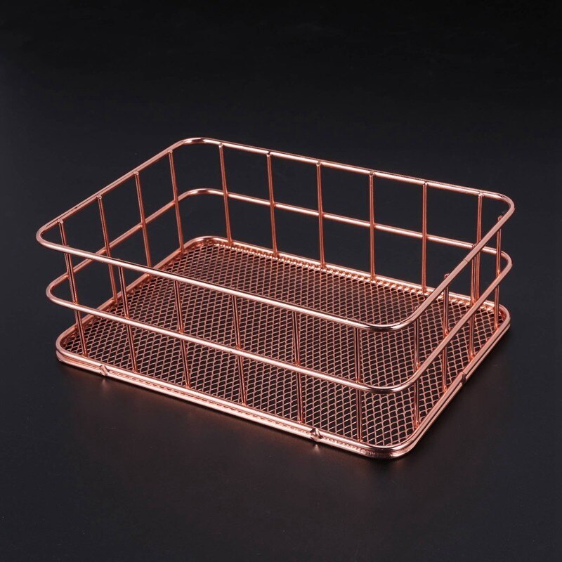 Elegant Rose Gold Metal Storage Basket Desktop Organizer