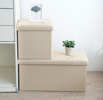 50L Foldable PU Leather Storage Ottoman White