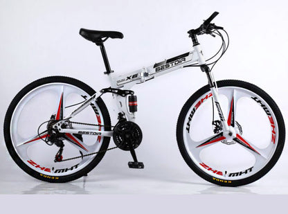 21 Speed Dual Suspension Foldable Mountain Bike Best Off-Road Bicycle White Black