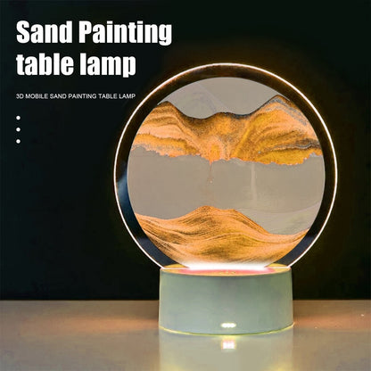 3D Moving Sand Art LED Table Lamp Sandscape Night Light Colour-changing Yellow