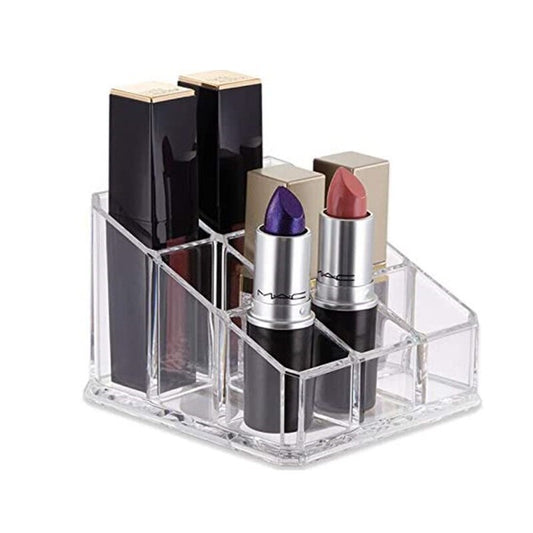 Crystal Lipstick Holder 9-Grid Clear Acrylic Makeup Organizer Storage Box