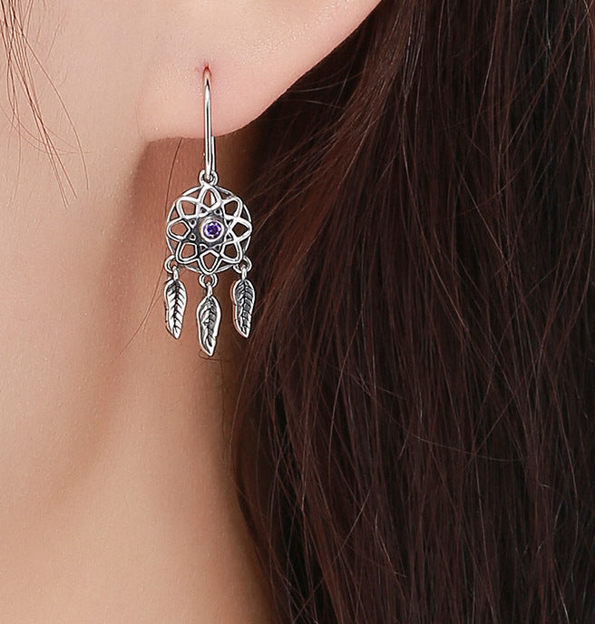 Sterling Silver Dream Catcher Dangle Earrings for Women Boho Jewelry