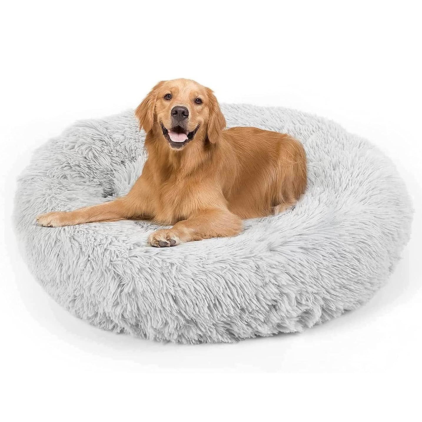 60cm Cozy Plush Soft Fluffy Pet Bed for Dogs and Cats Light Grey