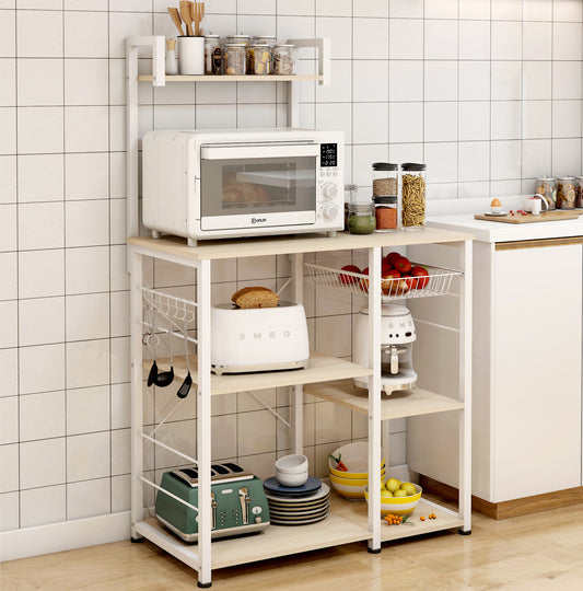 Large Space-Saving Kitchen Organizer Workbench Storage Shelf White Oak