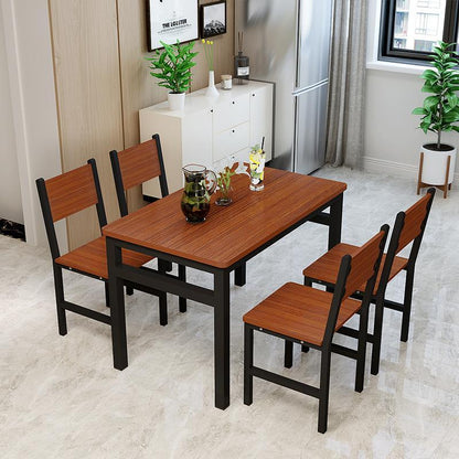 4 Piece Set Modern Wood Steel Dining Chairs Oak Black