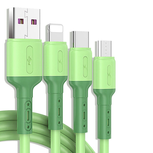 Universal 3-in-1 Charging Cable for iPhone Android Devices Green