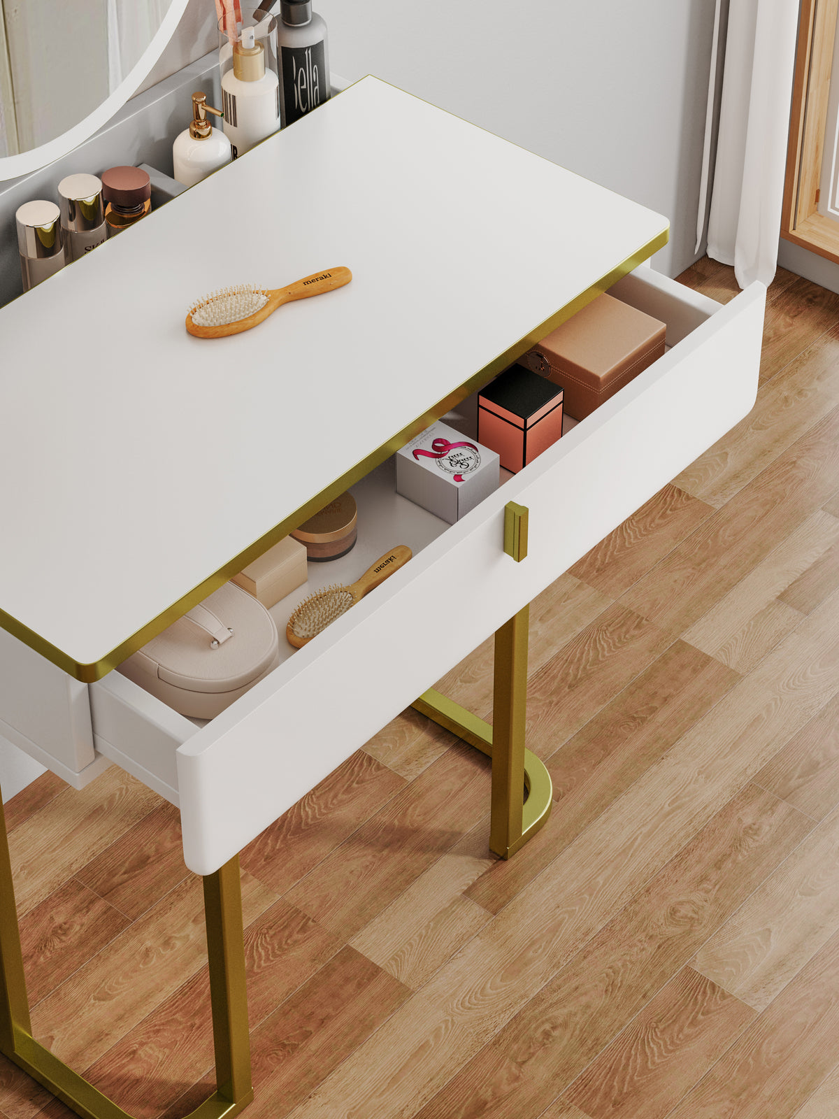 LED Vanity Table with Mirror and Storage Drawers for Makeup and Beauty