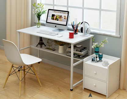 Modern Wood Metal Computer Desk with Shelf White