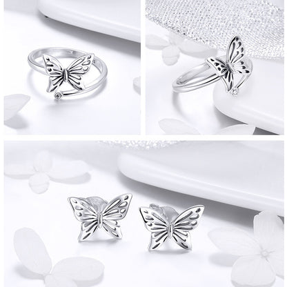 Elegant S925 Sterling Silver Butterfly Stud Earrings