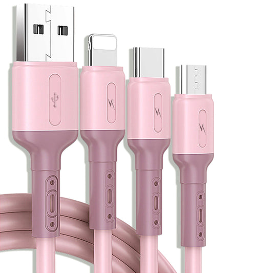 Universal 3-in-1 Charging Cable for iPhone Android Type C Micro USB Pink