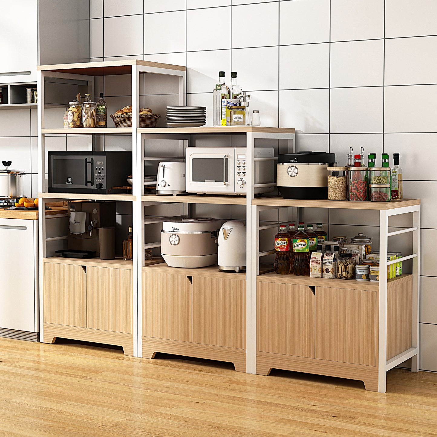 2-Tier Kitchen Storage Organizer Shelf for Cabinets Oak